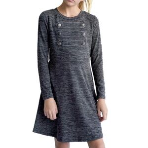 Chic Charcoal Gray Long Sleeve Military Dress with Button Detail